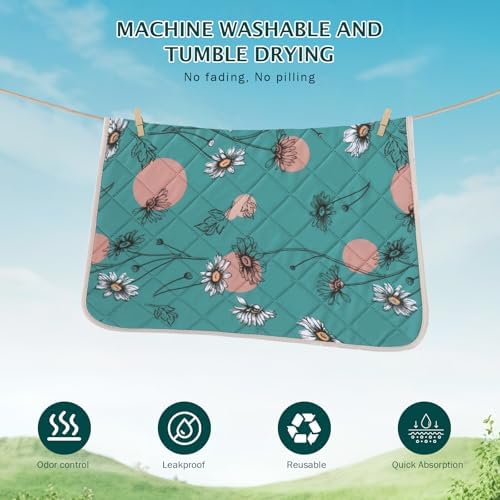 IEUUMLER Washable Pee Pads for Dogs, 2 Pack Non-Slip & Waterproof Pack Whelping Pad, Reusable Washable Puppy Potty Training Pad with Fast Absorbent for Playpen EU007 (Teal Daisy, 30"X20"-2pcs)