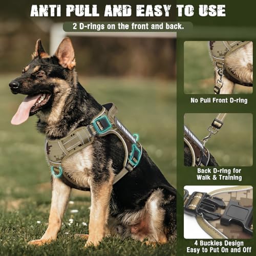 Tactical Dog Harness and Leash Set with 10 Patches for Large Dogs