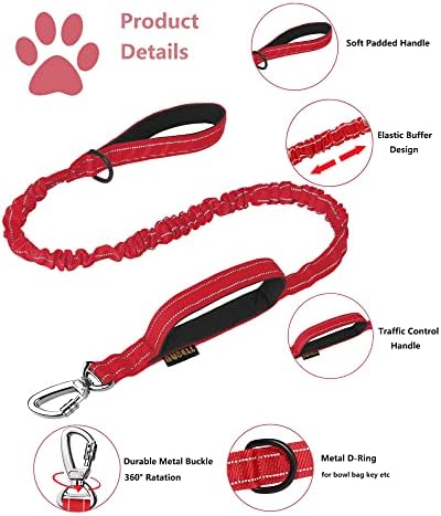 AUBELL Reflective Tactical Heavy Duty Dog Leash and Collar Set,Red L