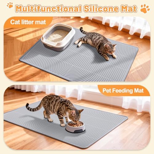 Cat Litter Mat Litter Trapping Mat, 40" x 28" Silicone Litter Box Mat Large, Non-Slip Cat Mat for Litter Boxs, Easy Clean Pet Food Mats for Floor Waterproof Silicone Cat Box Mat