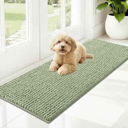 OLANLY Dog Door Mat for Muddy Paws 47x17, Extra Absorbent Chenille Mud Mat