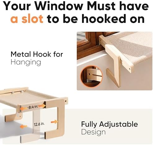 FUKUMARU Cat Window Perch, Sturdy Wood Hammock Window Bed for Indoor Cats