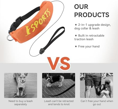 2 in 1 Dog Collar with Retractable Dogs Leash, Adjustable Dog Collar for Medium to Large Dogs