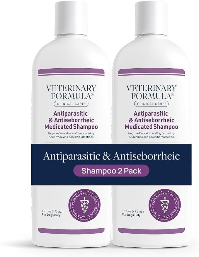 Veterinary Formula Clinical Care Antiparasitic Shampoo, 16 oz, 2-Pack | Antiparasitic and antiseborrheic shampoo for dry, irritated skin and occasional itchy spots