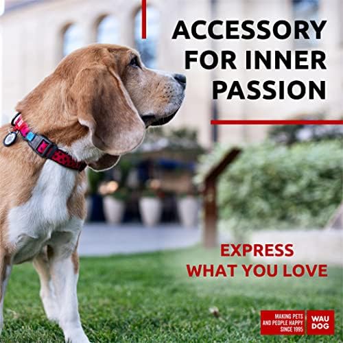 WAUDOG Adjustable Nylon Dog Collar for Large Small Medium Set with QR Tag