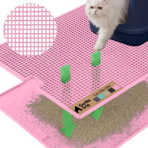 GORILLA GRIP Cat Litter Box Mat, Dual Layer Silicone Tray, 30x24, Pink