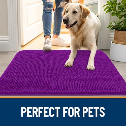 OLANLY Dog Door Mat for Muddy Paws 40x24, Super Absorbent Chenille Mud Mat