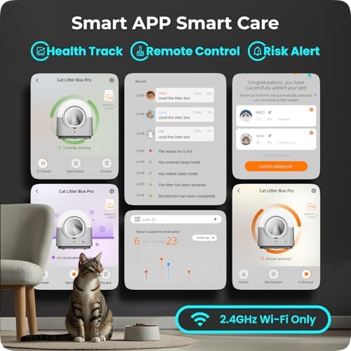 ABRCT L2 Automatic Self Cleaning Litter Box Smart Robot Odor Control Litter Box,Safety Sensors Anti-Pinch,with APP Control Deodorizer and Liner,Hands-Free for Multiple Cats,2026 Version (Gray)