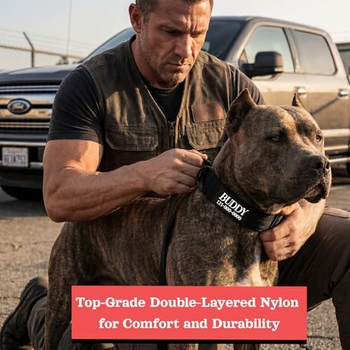 Premium Personalized Dog Collar - Heavy Duty Tactical Dog Collar with Name and Phone Number Dog Collars for Large Dogs, Medium Dogs, Strong and Thick Nylon Material for Male and Female Breed