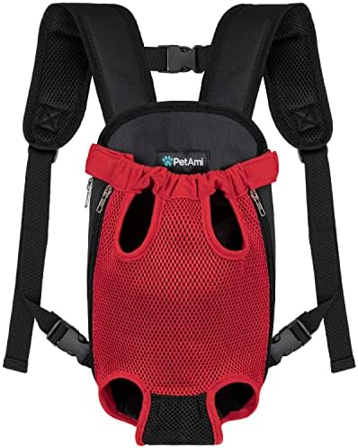 PetAmi Dog Carrier Backpack, Adjustable Dog Pet Cat Front Carrier Backpack | Ventilated Dog Chest Carrier for Hiking Camping Travel, Sling Bag for Small Medium Dog Cat Puppies, Large, 12-16 lbs, Red