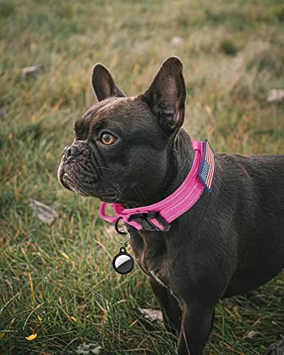 AUBELL Reflective Tactical Heavy Duty Dog Collar with Handle,Pink M