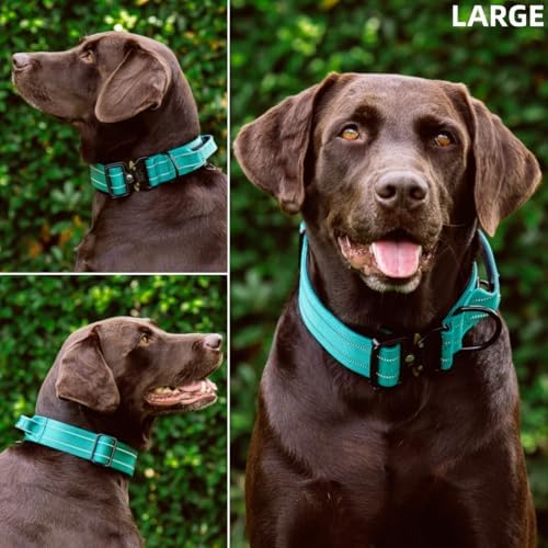 Tuff Pupper Tactical Dog Collar | Heavy Duty 1.5" Wide Ballistic Nylon | Training Control Handle | Quick-Release Metal Buckle | Reflective Bands | ID Tag Holder | Padded Inner Lining (Green, Large)