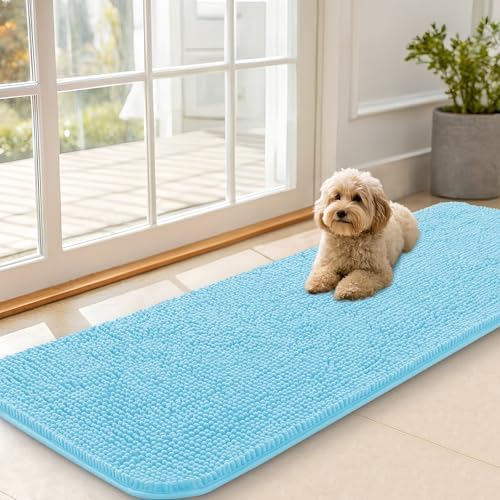 OLANLY Dog Door Mat for Muddy Paws 59x20, Super Absorbent Chenille Mud Mat