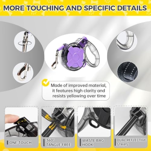 10 ft Retractable Dog Leash, Transparent Design, Up to 26 lbs