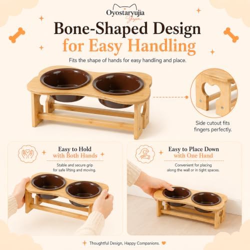 Bone Elevated 7.1" Ceramic Small Dog Bowls, Raised Dog Bowl Stand