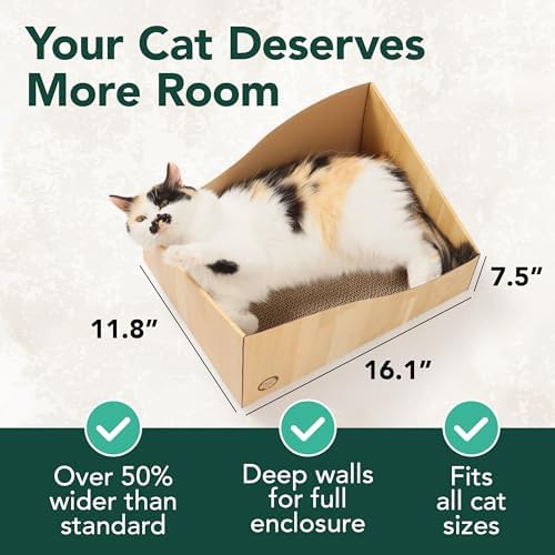 Hideaway Cat Scratcher Box for Indoor Cats - Cat Scratching Board, Horizontal Cat Scratch Pad Lounger with Reversible Usability and Extra Comfort for Lounge(Oak)