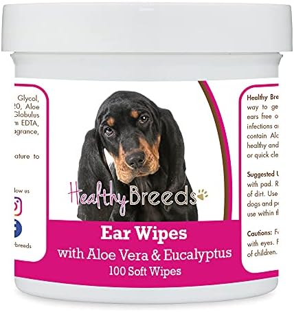 Healthy Breeds Black and Tan Coonhound Ear Cleaning Wipes with Aloe & Eucalyptus for Dogs 100 Count