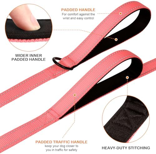Joytale Dog Leash for Large Dogs that Pull, Double Handle, 5FT, Neon Pink