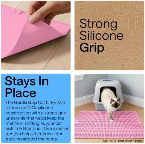 GORILLA GRIP Cat Litter Box Mat, Dual Layer Silicone Tray, 30x24, Pink