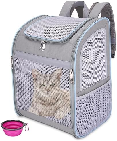 Cat Backpack Carrier - Large Space, Breathable Mesh, Anti-Scratch, Reflective Strip - Foldable Pet Carrier for Travel, Hiking & Outdoor Activities - Fits Cats & Small Dogs (Grey, X-Large)