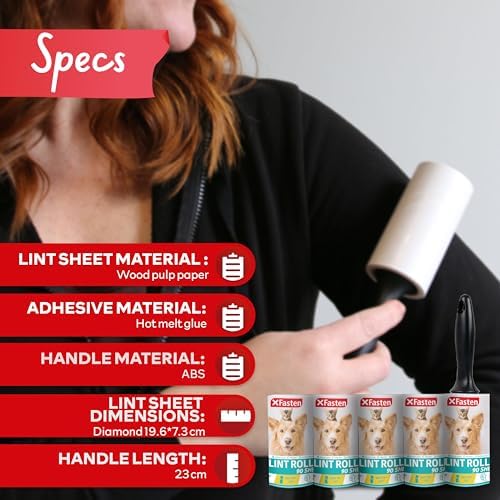 Pet Hair Lint Roller, 450 Sheets Furniture Lint Rollers for Pet Hair, 1 Heavy Duty Lint Roller for Clothes + 5 Sticky Lint Rollers Refills - Xfasten