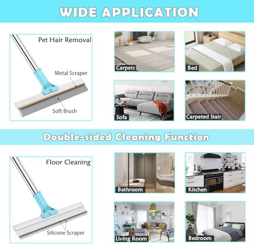 Carpet Rake for Pet Hair Removal,54 inch Adjustable Reusable Carpet Broom