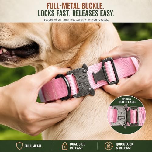 Pink Tactical Dog Collar with Handle, Heavy Duty for Medium Dogs