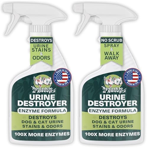 Sprinkle & Sweep: Pet Stain & Odor Enzyme Spray - 32oz, 2 Pack - No Scrubbing Concentrated Formula, Dog & Cat Urine Destroyer, Carpet Spot Cleaning