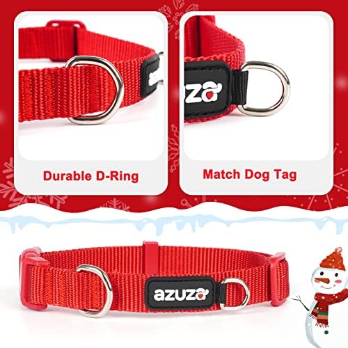 azuza 3 Pack Christmas Nylon Dog Collars Buffalo Check Durable and Comfortable Dog Collars with ID Tag Ring Adjustable for Medium Dogs, M (14-20inch)