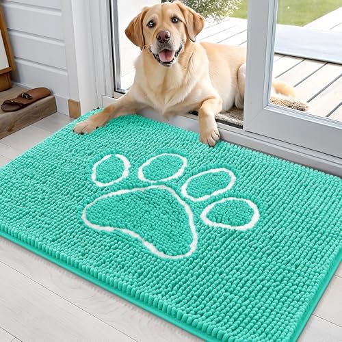 OLANLY Dog Door Mat for Muddy Paws 36x24, Paw Print Design Chenille Mud Mat