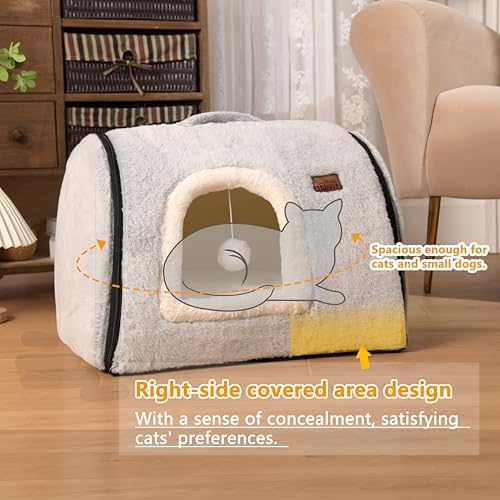 cat Bed cave-cat beds for Indoor Cats,Soft and Comfortable Cute Pet Bed，cat House,with Removable Washable Cushioned Pillow,Enclosed cat Bed,Kitty pet hut、Hideaway,Small Large Dog Tent (Grey)