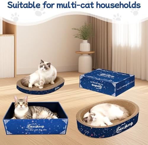 Goosheep 4PCS Cat Scratcher Bed, Oval Cardboard Scratcher for Indoor Cats