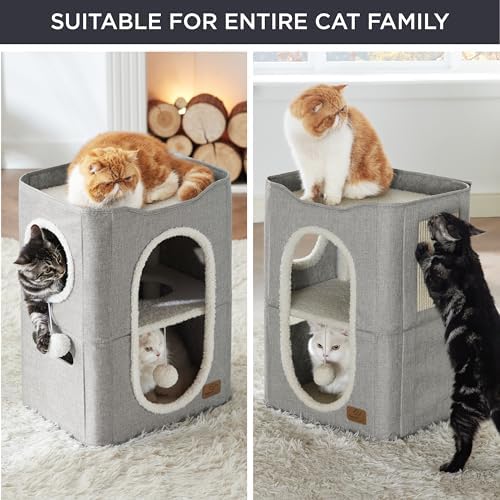 Bedsure 2 Story Cat House for Indoor Cats with Scratch Pad,18x14x23 Grey