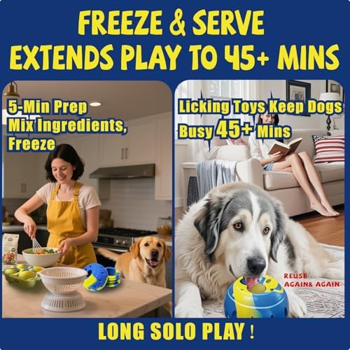 Interactive Dog Toy with Freezer Tray, Treat-Dispensing Puzzle Ball and Slow Feeder, Silicone Enrichment Toy for Small, Medium and Large Dogs, Yellow