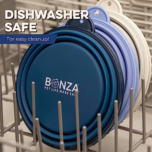 Bonza Collapsible Dog Bowls - Large 33 oz, Dog Travel Accessories, Silicone Portable Dogs Bowl & Water Dish with Reinforced Rim & Carabiner for Hiking, Camping, and Car Trips, Black