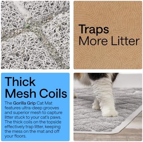 GORILLA GRIP Cat Litter Box Mat, Coiled Mesh Trapping Mats 24x17 Light Gray