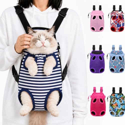 Cat Carrier Backpack, Adjustable Front Pet Carrier with Legs Out Design for Small Medium Dogs Cats 5-18 Lbs, Soft Wearable Dog Chest Sling Pouch for Hiking Camping Travel Cycling Outdoors