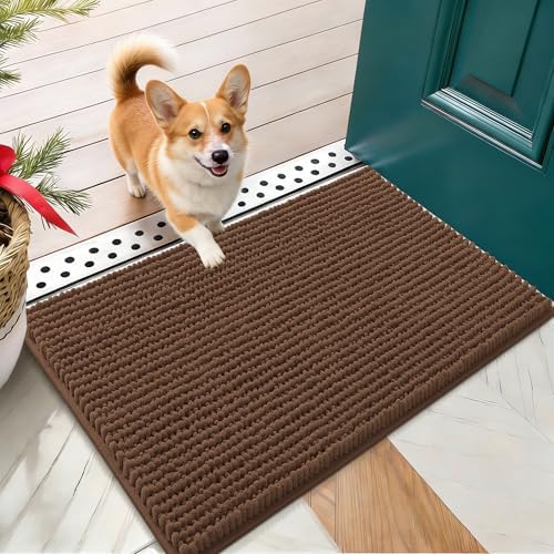 OLANLY Dog Door Mat for Muddy Paws 24x16, Extra Absorbent Chenille Mud Mat