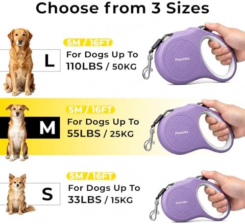 Retractable Dog Leash 16ft for Small & Medium Dogs Up to 55 lbs