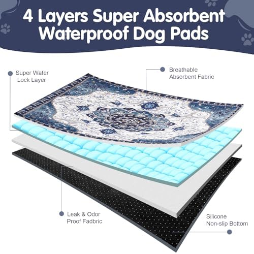 Washable Puppy Dog Pee Pad, 2 Pack Reusable Pee Pads for Dogs, Super Absorbent Leakproof Dog Pads Training Pads with Bohemia Patterns for Potty Training, Incontinence, 24” x 36”