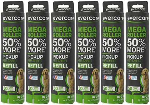 Evercare Pack of 6 10" Wide Large Surface Mega Pet Roller Refill, 50 Sheets Each (300 Sheets Total)