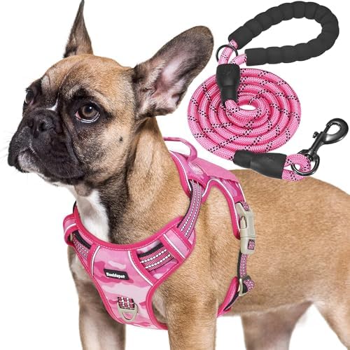 Beebiepet Heavy Duty Tactical Dog Harness for Small Dogs, No Pull Adjustable Pet Harness Reflective Service Training Easy Control Pet Vest Military K9 Working Dog Harnesses- Medium, Pink Camo