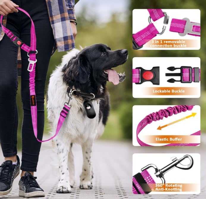 Laqibak Removable Dog Seat Belt Harness for Car, 3 in 1 Pet Seatbelt Leash
