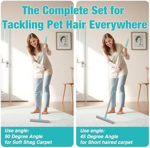 Silicone Carpet Rake for Pet Hair Removal Tool,Magic Brush Dog Hair Removal Glove,Cat Carpet Broom Rake&Pet Hair Remover Tool 3PCS/Set for Rugs, Mats, Couch, Furniture,54inch Scraper Rake