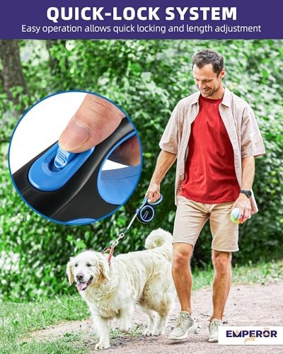 Emperor Pets Retractable Dog Leash, 16 ft, Up to 44lbs, Blue -BL16-20