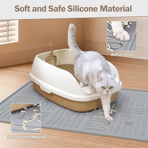 Silicone Cat Litter Mat, 34" X 25" Litter Box Mat, Dark Grey