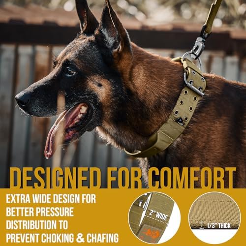 OneTigris 2 Inch Wide Tactical Dog Collar with Handle Brown XL