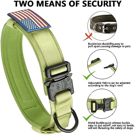 DAGANXI Tactical Dog Collar, Adjustable Military Training Nylon Dog Collar with Control Handle and Heavy Metal Buckle for Medium and Large Dogs, with Patches and Airtags Case (M, Spring Grass)