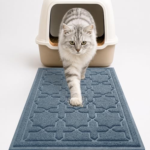 Yimobra Cat Litter Mat, Waterproof Litter Trap Mat, 35.4x23.6, Tea Blue