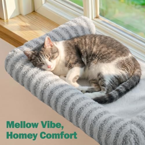 Zakkart Mellow 3-Sided Cat Perch for Windowsill, Dual-Mount (Gray, XL)